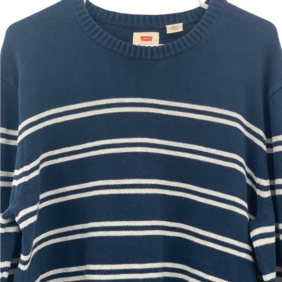 NWT Levi's 100% Cotton Blue White Striped Crew-Neck Long Sleeve Men's Sweater XL - Picture 4 of 11